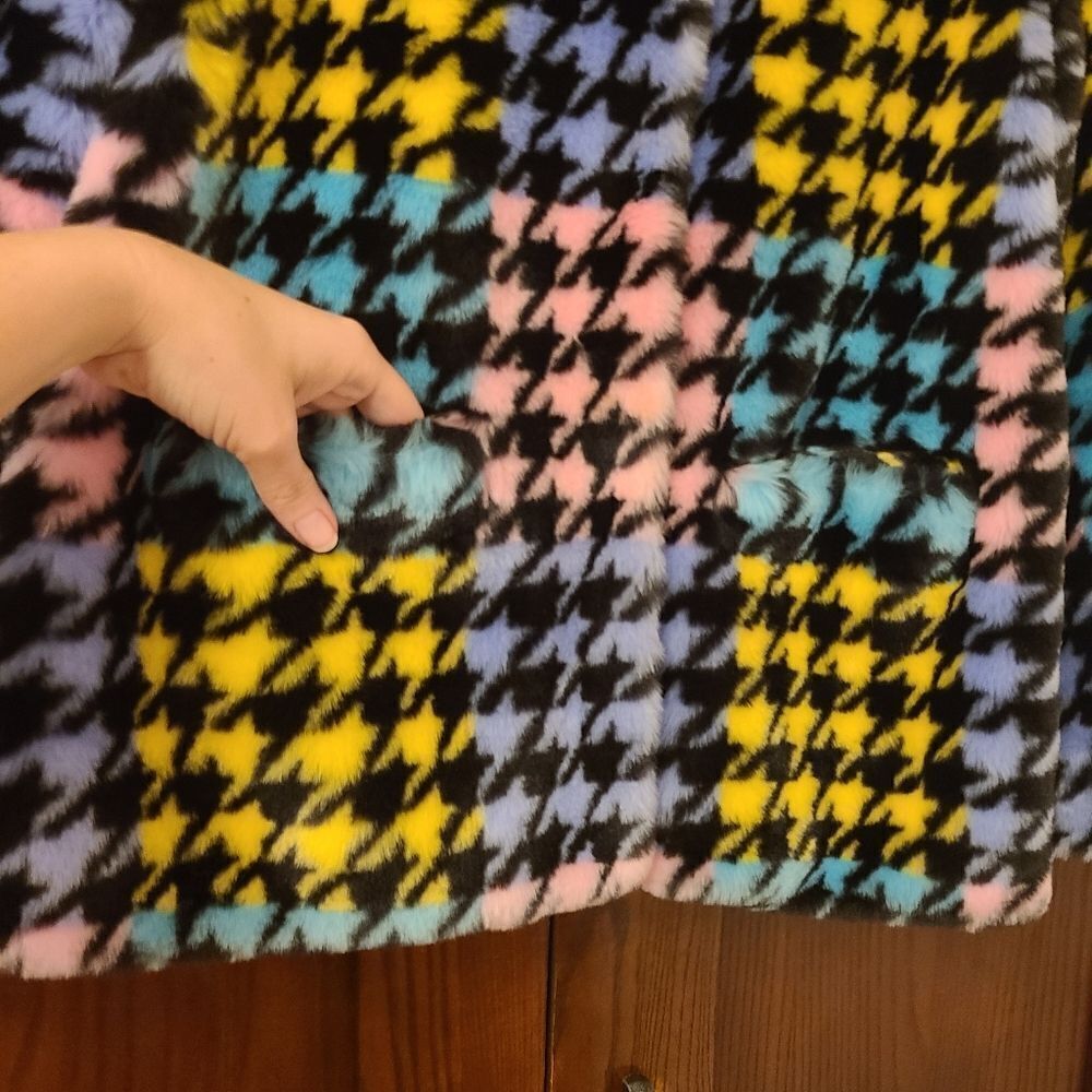 Teddy Fresh Pastel Houndstooth Teddy Coat Size Small - Picture 4 of 10